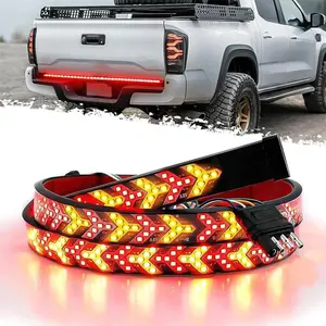 60 Inch Triple Row LED Tailgate Light Bar, Waterproof, 12V DC, Full Function Brake, Reverse, Amber Turn Signal, Universal Fit for Pickup, Trailer, SUV, RV, Van,Triple Row LED Work Light Strips, Triple Row Universal LED Tailgate Light Bar