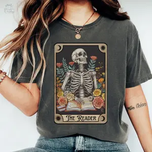 Comfort Colors The Reader Tarot Card Shirt, Skeleton Reading Shirt, Unisex Tarot Card Shirt, Book Lover Gift, Bookish Gift Tarot Tee