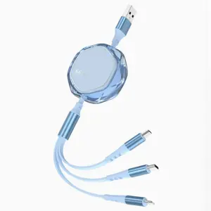 Transparent Shell Retractable Three-In-One Data Cable 66w Fast Charging Multifunctional Charger One-To-Three Multi-Head Phone Charger Line Type C Charger Rapid Charger