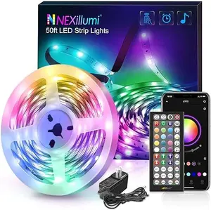 Nexillumi 50 Foot LED Strip Lights with Remote Music Sync RGB Lights for Bedroom Color Changing SMD5050