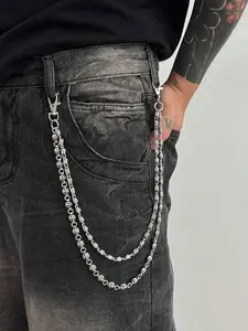 1pc Unique Hip-Hop Geometric Metal Pants Chain Belt, Used For Pants Decoration, Hip Hop Punk Trousers Jeans Chains Multi-Layer Flower Body Chain, Suitable For Men's Daily Wear And Parties, Ideal Gift For Men, Birthday Gift, Holiday Gift