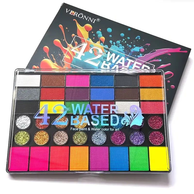 Face and Body Paint Set,Easy-to-Clean Mixable Colors for Face and Body Makeup and Body Art,with Brushes, Stencils, Sponges & Gems, Suitable for Party, Halloween & Christmas
