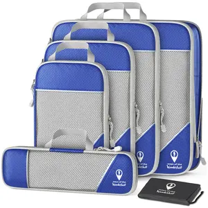 Compression Packing Cubes for Travel w/Shoe Bag (6 Piece Set) - Ways of the Wanderlust Travel Compression Bags for Packing - Suitcases, Backpack & Luggage Compression Cubes (Blue)