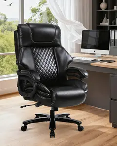 JONPONY Big and Tall Office Chair for Heavy People 650lbs Heavy Duty Executive Chair with Adjustable Lumbar Support, Wide Seat, Ergonomic High-Back Leather Desk Chair for Adults 8 Hours Daliy Work, Black