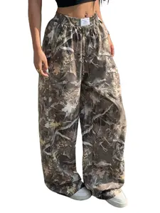 Women Baggy Wide Leg Sweatpants Y2k Loose Camouflage Pants Camo Cargo Pants Joggers with Pockets Beach Casual trackpants Womenswear Adjustable trackpants Outdoor Fathersdaygift