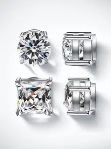 Unisex Simple Style Rhinestone Decorated Round & Square Design Magnetic Stud Earrings, Elegant Trendy Stud Earrings, Fashionable Jewelry for Women & Men