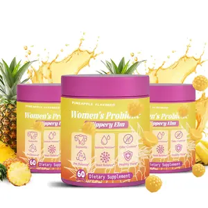 Feminine Probiotics Gummies for pH Balance & Dryness Relief with Slippery Elm Prebiotic Probiotic Blend Supplement, Pineapple Flavored