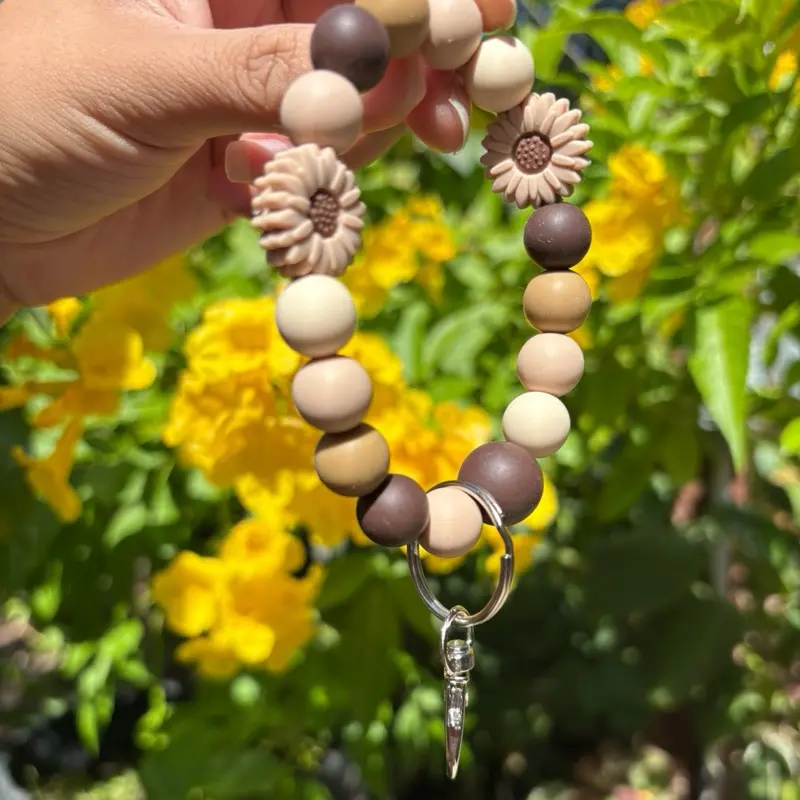 Brown Beaded Keychain Wristlet