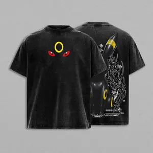 Pocket Monsters "Umbreon" Vintage Unisex Oversize Anime Manga Acid Washed Heavyweight Cotton T-shirt for Fans