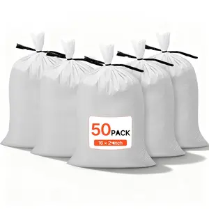Heavy Duty Sand Bags - 50 Pack, 16 X 26 Inches Empty Flood Sandbags with Tie Strings, Woven Polypropylene Construction, UV Resistant for 1600 Hours, Durable 50 Lb Capacity, Weatherproof and Reusable