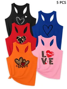 2026 Trendy Heart Letter Print Tank Tops, Sports Clothing, Yoga Sports Vest, Outdoor Sports Wear, Deep Blue Set, Casual Summer Yoga Shirts, Yoga Gym Outfits