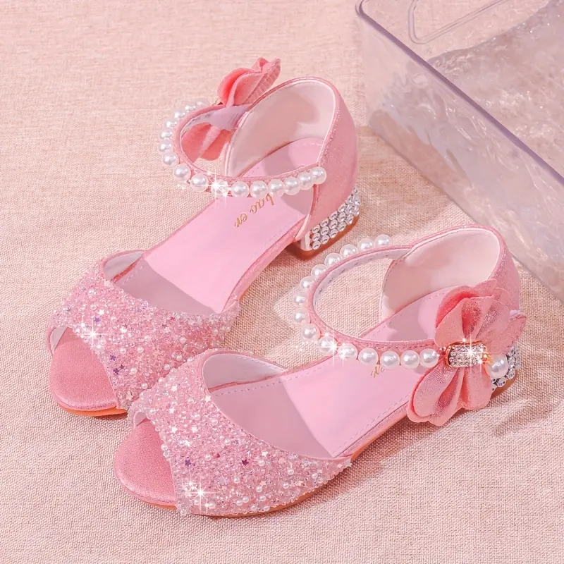 Girls' Rhinestone Crystal Mermaid Princess Open-Toe High Heels, Summer New Girly Sandals & Flip Flops