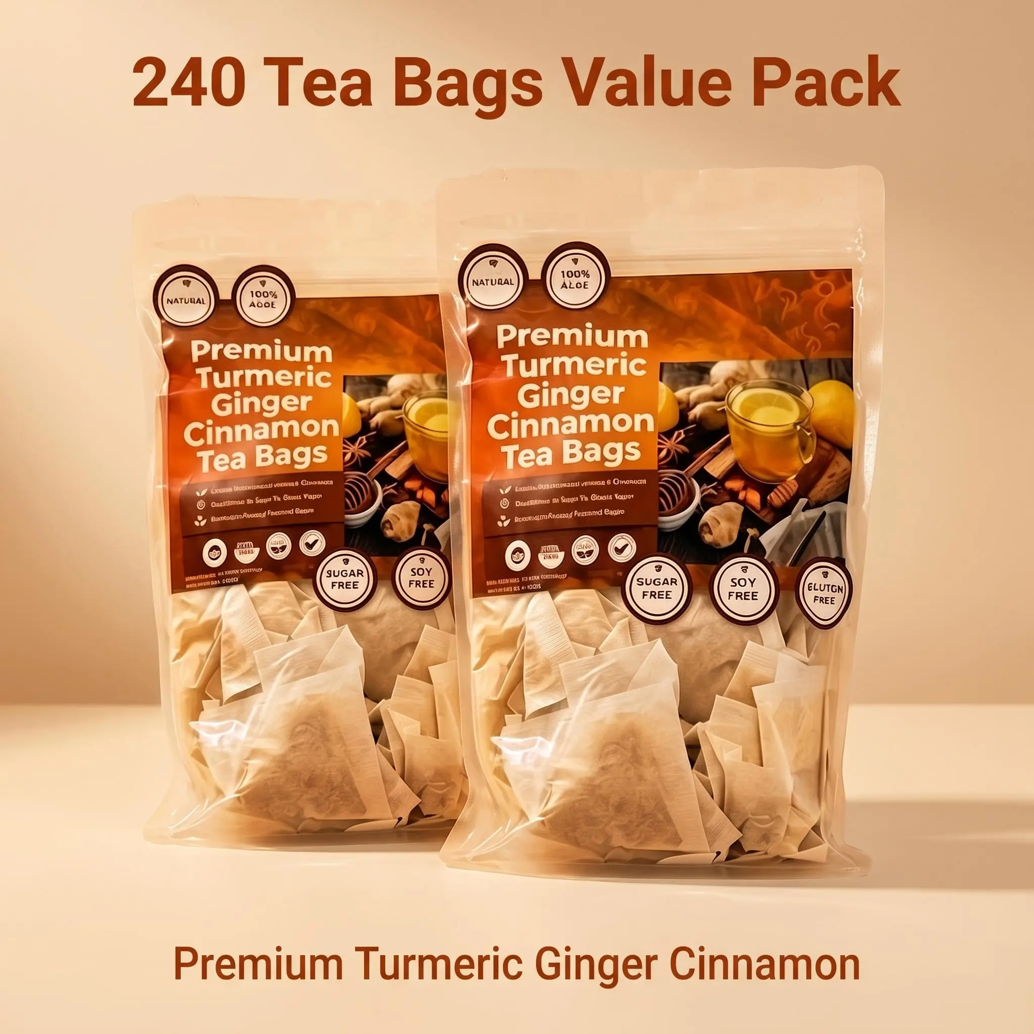 240 Pack Turmeric Ginger Cinnamon Herbal Tea Bags, Warm Spice Tea for Daily Wellness gentle detox