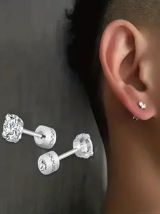 Men's Punk Style Artificial Zircon Decor Stud Earrings, Stainless Steel Earrings, Fashion Jewelry for Party, Daily Decor, Trendy All-match & Exquisite Jewelry for Birthday Gift