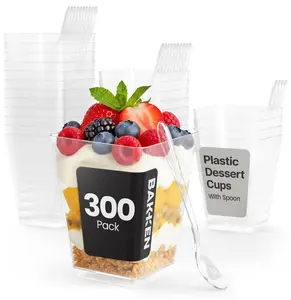 Bakken 5 oz Plastic Desert Cups with Spoons (300 Pack) Durable Clear dessert cups for Parties, Fruit, Pudding, Yogurt, Ice Cream, and Cocktails. BPA-Free
