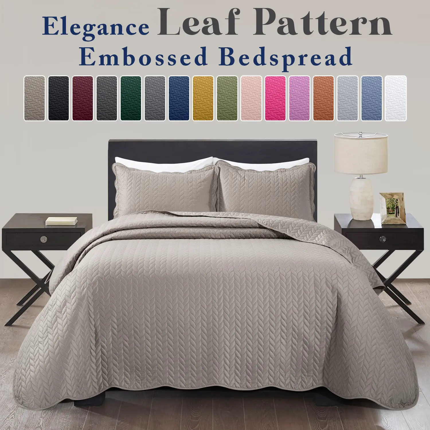 Imperial Homeware Leaf Ultrasonic Embossed Quilt Set Lightweight Summer Bedspread with Pillow Shams Twin, Queen and King Sizes