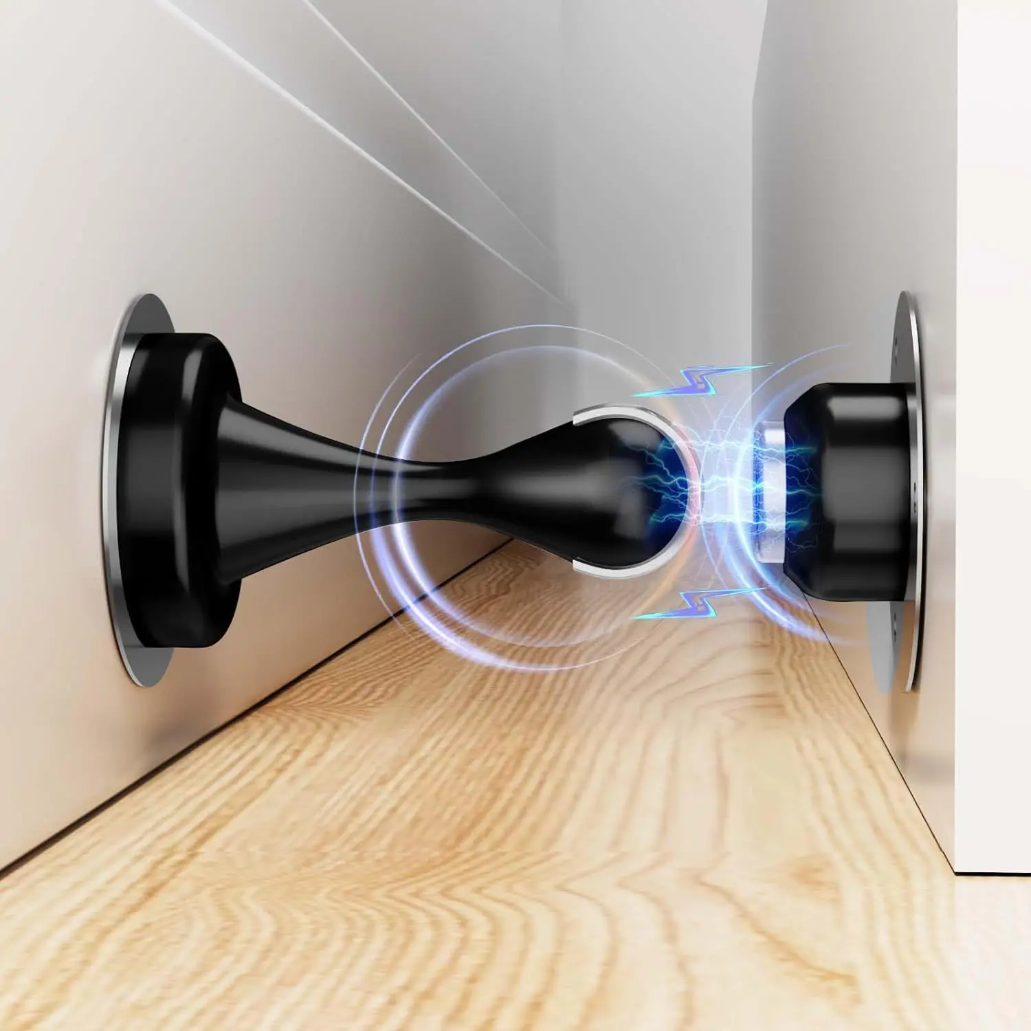 Magnetic Door Stopper - Stainless Steel Powerful Doorstop Catch for Wall Floor Heavy Duty Hold Door Double-Sided Adhesive Screws Keep Open, Black