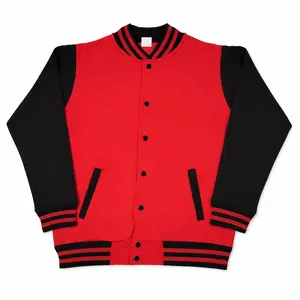 Classic Varsity Jacket – Button-Up Letterman Jacket, 80% Cotton 20% Polyester, Casual Streetwear Coat – Red, Navy, Black