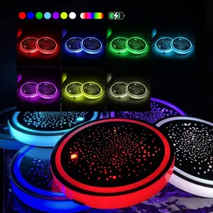 Car LED Atmosphere Light Styling 7 Colors Auto Luminous Water Cup Pad Bottle Coaster Pad Mats Auto Interior Decoration Light USB