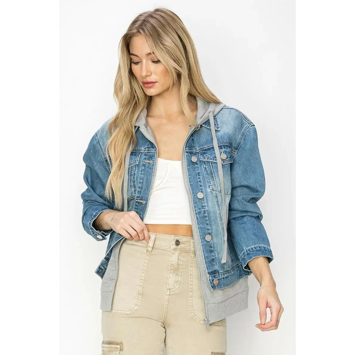 Women's RISEN Oversized Hoodie Jacket - Smooth Streetwear Vibe Tops, Perfect for Pairing with Tank Tops, Joggers, Fabric, Coats, Soft, Everyday, Sweatshirts