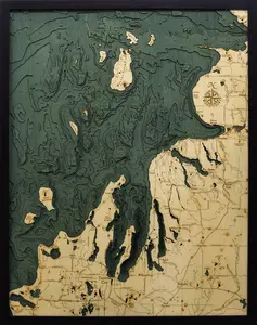 Northwest Michigan Wood Carved Topographic Depth Chart / Map