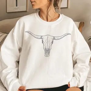 Bull Skull Sweatshirt, Cowgirl Sweatshirt, Western Shirt, Rodeo Shirt, Western, Cowgirl, Country Hoodie and Sweater; T-shirt Cotton