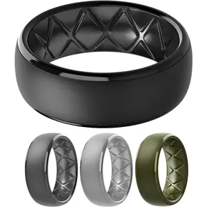 Silicone Rings for Him, 1/4/6 Multipack Mens Wedding Bands with Breathable Design, Rubber Rings Men - 8.5mm Wide 2.5mm Thick