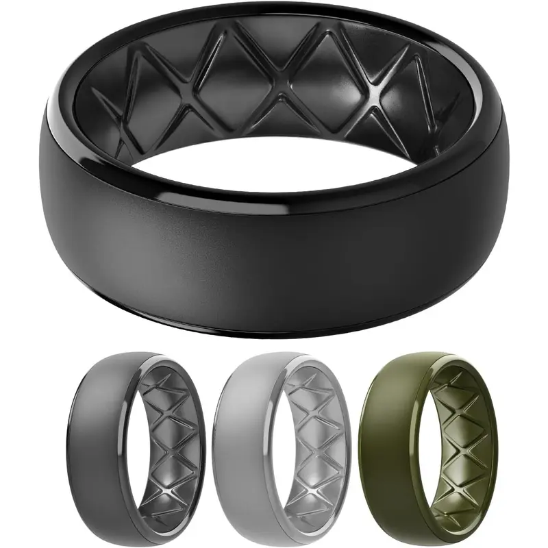 Silicone Rings for Him, 1/4/6 Multipack Mens Wedding Bands with Breathable Design, Rubber Rings Men - 8.5mm Wide 2.5mm Thick