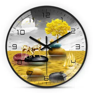 Twin Deer Wall Clock, 8-12 Inch Silent Non-Ticking Round Timer, Aa Battery Powered, Ideal for Living Room, Office, Bedroom Gift