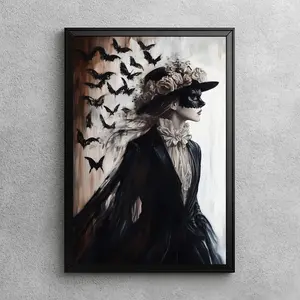 Lady with Butterflies | Dark Academia Art Print, Witchy Wall Decor, Dark Cottagecore, Halloween Aesthetic, Victorian Lady, Gothic home Decor, Unframed
