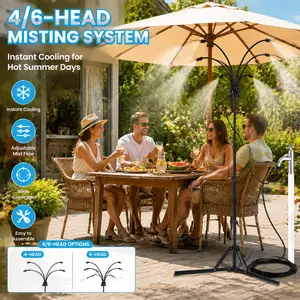 4/6-Nozzle Adjustable Standing Misters for Outside Patio - Stand Misting System for Cooling Outdoor Areas, Easy to Install & Maintain, Custom Coverage, Durable for Backyard Use. outdoorfun