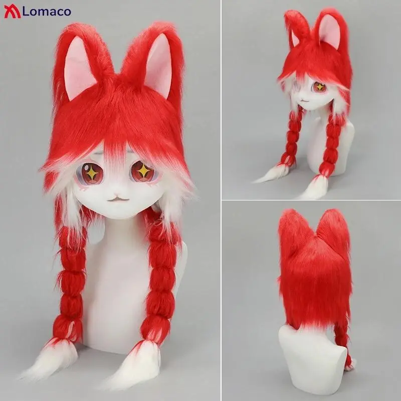 Plush Animal Kig Fursona Rabbit Head Mask Headwear Furry Fursuit Bunny Cosplay Fluffy Performance Props