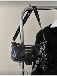 2026 New Fashion Women Handbag Gothic Style Rivet Underarm Bag Tote Bag Solid Color Rivet Chain Shoulder Bag Chain Crossbody Bag Stylish Chain Bags
