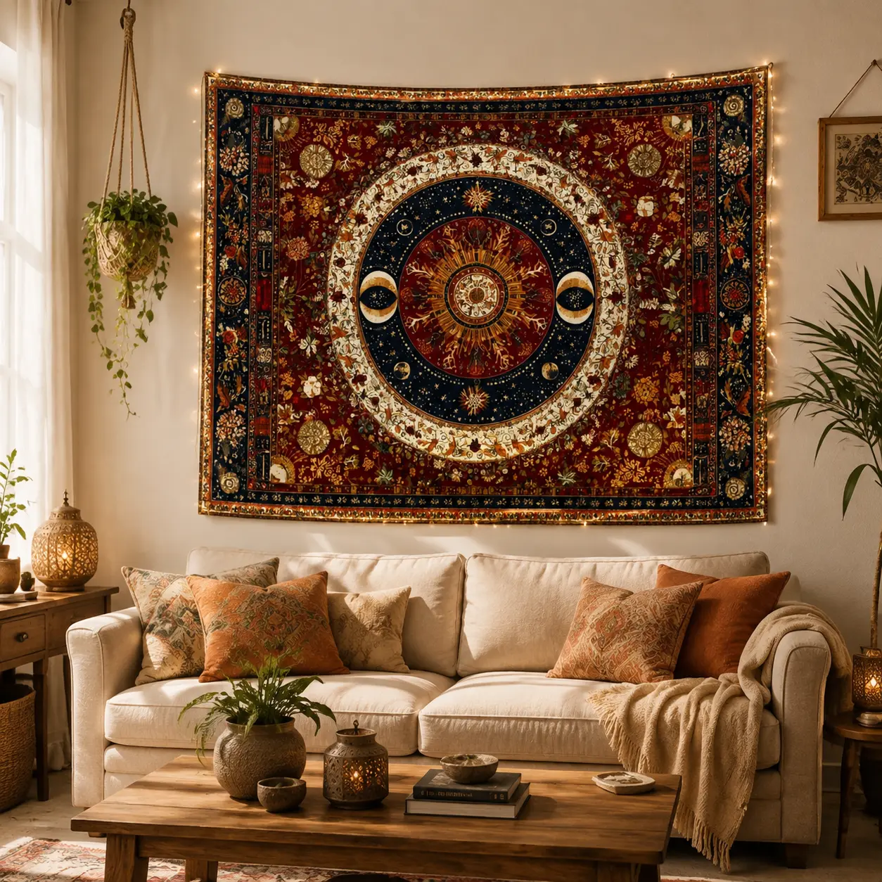 1pc Smooth Cloth Bohemian Mandala Print Tapestry - Wall Hanging Decor with Orange Floral Aesthetic, Ideal for Hippie Indian Style Bedrooms and Living Rooms