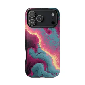 Magenta Teal Marble Liquid Paint Phone Case: iPhone 17 17e 16 15 14 13 12 Pro Max Air | Galaxy S26 | MagSafe Wireless Charging