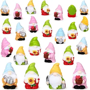 40 Pcs Spring Mini Gnomes Figurine Miniature Spring Gnome Resin Statues Flowers Sunflower Mini Resin Gnomes Table Decor for Summer Tiny Indoor Outdoor Garden Plant Pots