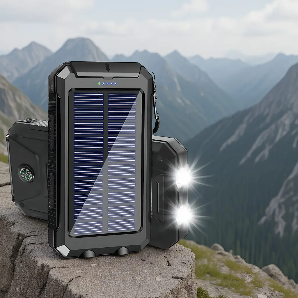 20000mah Solar Power Bank, Portable Waterproof LED Flashlight, USB-C Fast Charging, Compass, Outdoor Camping Hiking Travel Charger
