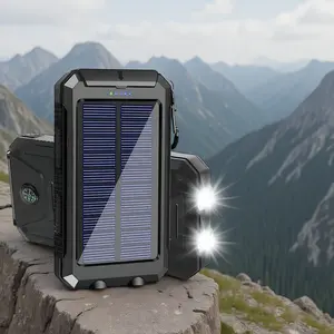 1PC 20000mAh Solar Power Bank Portable Waterproof LED Flashlight Compass USB-C Fast Charging External Battery for Outdoor Camping Hiking Travel, Usb Rechargeable Battery, Solar Charger, Travel Gadgets
