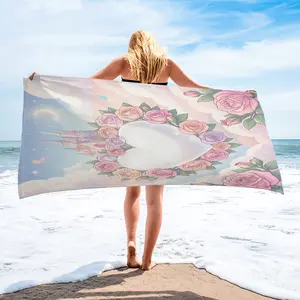 Dreamy Macaron Rose Heart Beach Towel, Washable, Lightweight & Portable, Soft & Skin-Friendly, Ideal for Beach Vacations, Perfect for Gifting or Personal Use