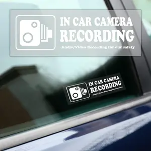 4 count  Vinyl Camera Recording Window Stickers, White 2 x 6 inch, for Rideshare, Van, , Taxi, Maxi Cab, Bus,  Drivers