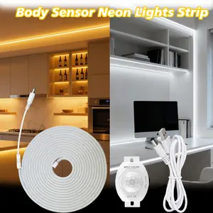 One motion-sensing neon LED light strip, 5V USB, plug and play, soft and flexible, warm/white light. Suitable for wedding walls, birthday parties, camping, outdoor use, and home decoration.