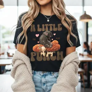 100% pure cotton Crew Neck T Shirt Black A Little Punch Of Joy Monkey And Teddy Bear Print With Hearts And Text Est 2026 Casual Wear For Everyday Use # TeamPunch, # Punchthemonkey