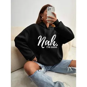 Womenswear Letter Print Longsleeves Pocket Drawstring Hoodie, Drop Shoulder Long Sleeve Hooded Sweatshirt for Daily Wear, Popular Hoodie, Comfortable Soft Womenswear, Casual Drawstring Hooded
