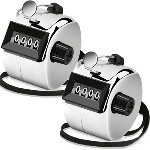 2 Pack Clicker Counter, Metal Hand Tally Counter Clicker, 4 Digit Mechanical Palm Click Counter for Counting Numbers, Coaching, Sports Events