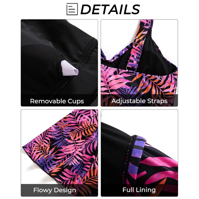 Aqua Eve Plus Size Swim Dress - Two Piece Tankini Swimsuit Tummy Control Bathing Suit with Shorts