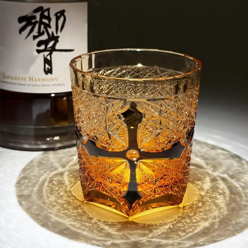 Stylish Cross Design Gold-Inlaid Hand-Cut Lead-Free Crystal Whiskey Rocks Glasses, Tumblers for Home Scotch & Brandy, Collectible Barware Gift Set (Kitchenware Bar & Wine Utensils)