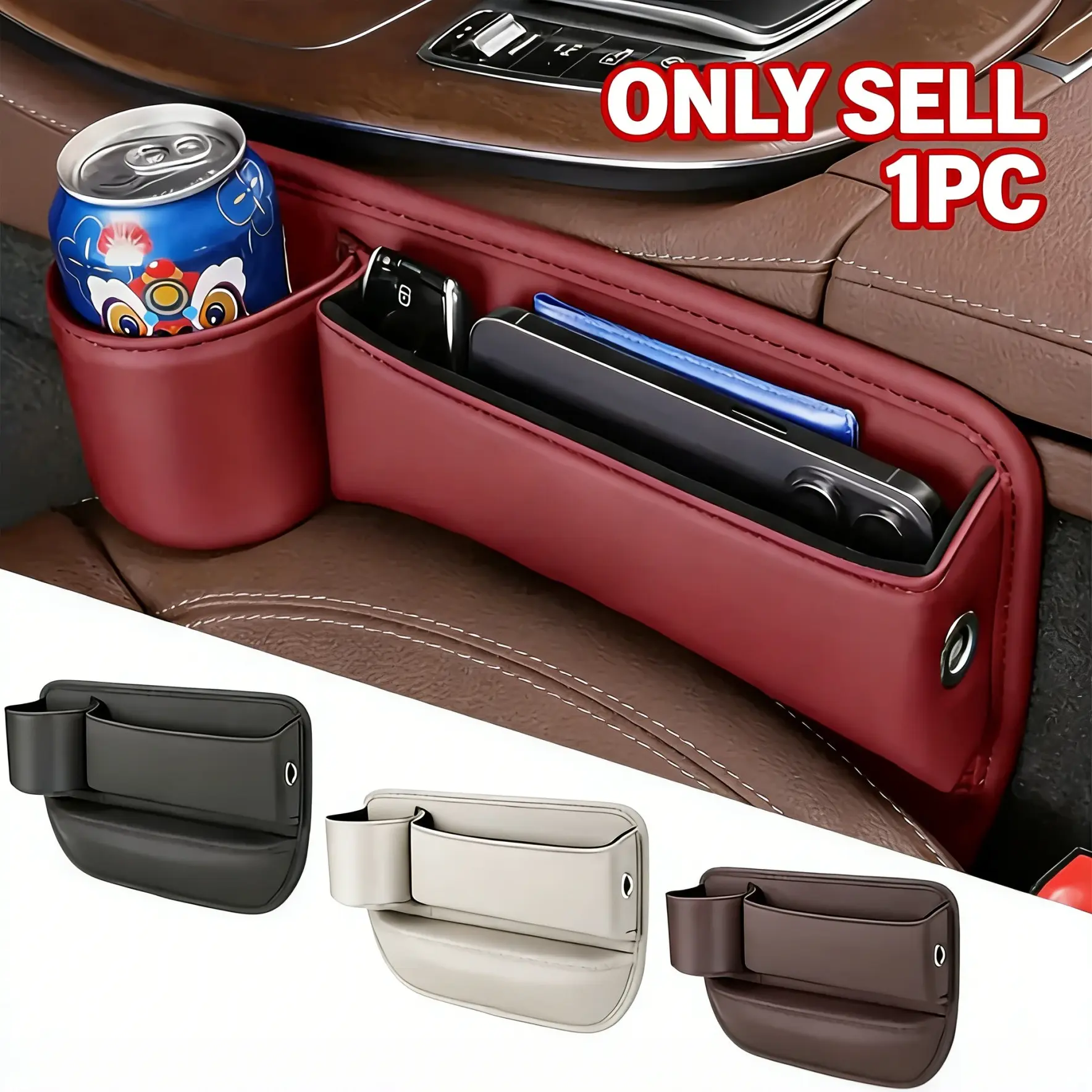 1pc Car Seat Gap Organizer with Cup Holder | Vehicle Armrest Storage Accessory, Car Accessories, Car Organization Accessories, Door Storage, Multifunctional Car Organizer, Car Console Organizer -Functional Organizer Storage Bag for Driver's Side