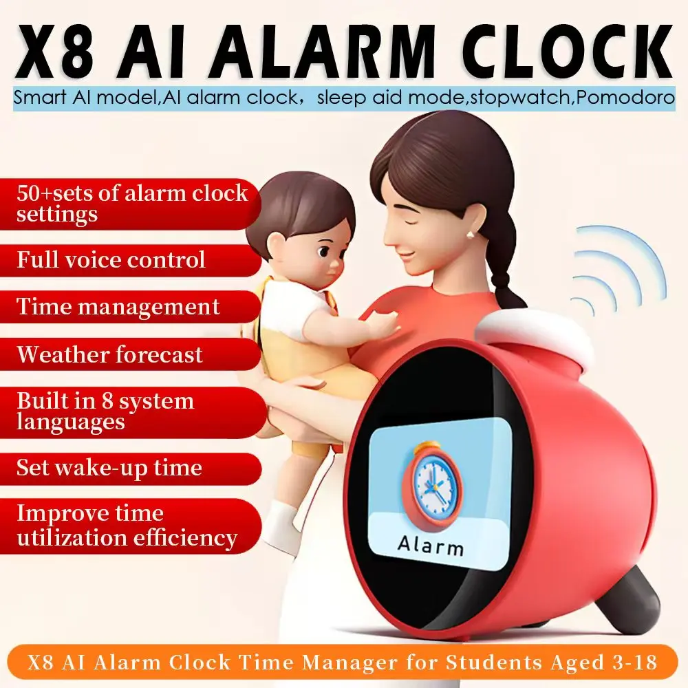 AI Big Data Model Smart Alarm Clock, Student Learning Machine, Enlightenment Machine, Children's Early Education Machine, Multifunctional Intellectual Treasure with Temperature Display control Decor