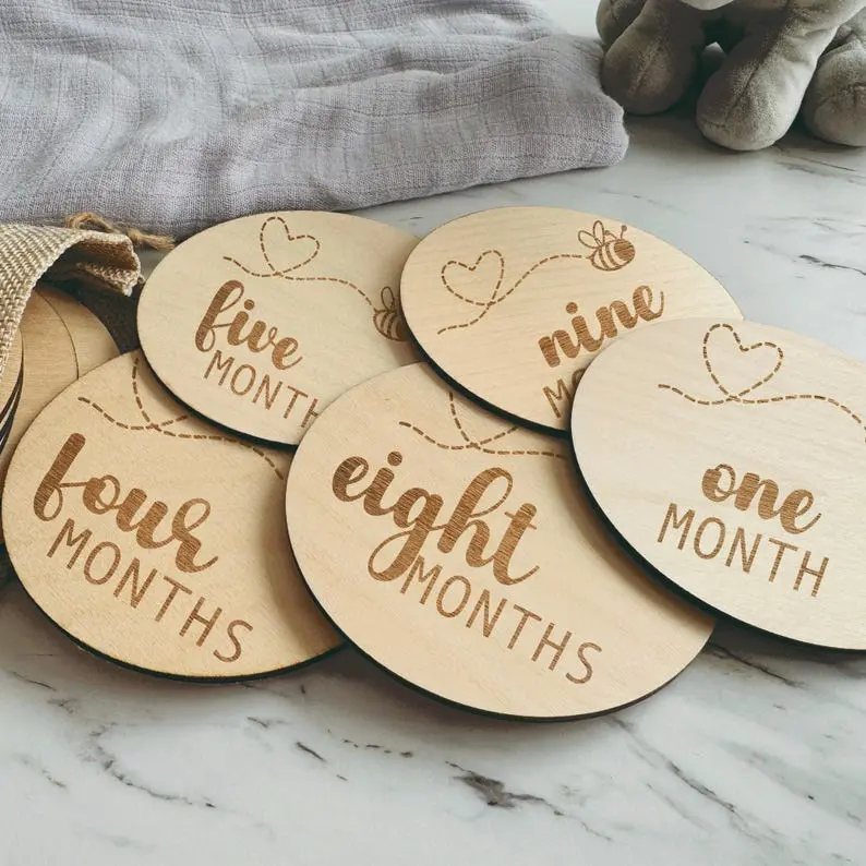 Baby Milestone Marker Discs | Wooden Monthly Milestone Discs for Baby Photos | New Baby Keepsakes | Round Monthly Milestone Markers