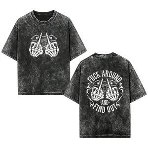 [EOVCAU]"F Around And Find Out" Men's 100% Cotton Oversized Washed T-Shirt，Vintage Short-Sleeve Round Neck Casual Unisex Graphic T-Shirt，Funny Design Generation X Menswear T-Shirt，Streetwear Top for Vacation，Punk Rock Attitude Graphic Tee